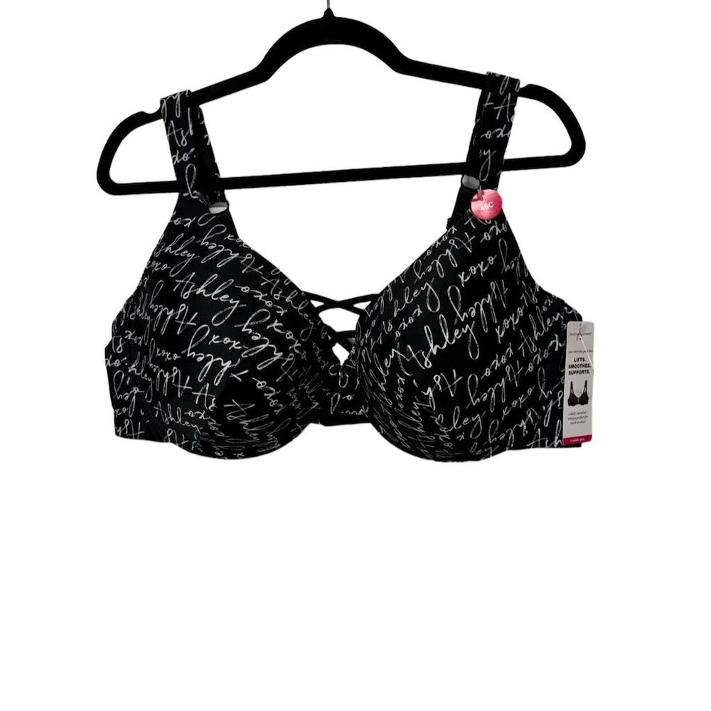 2/$20   Ashley Stewart T-Shirt Bra 46C Black Crisscross Front Full Coverage